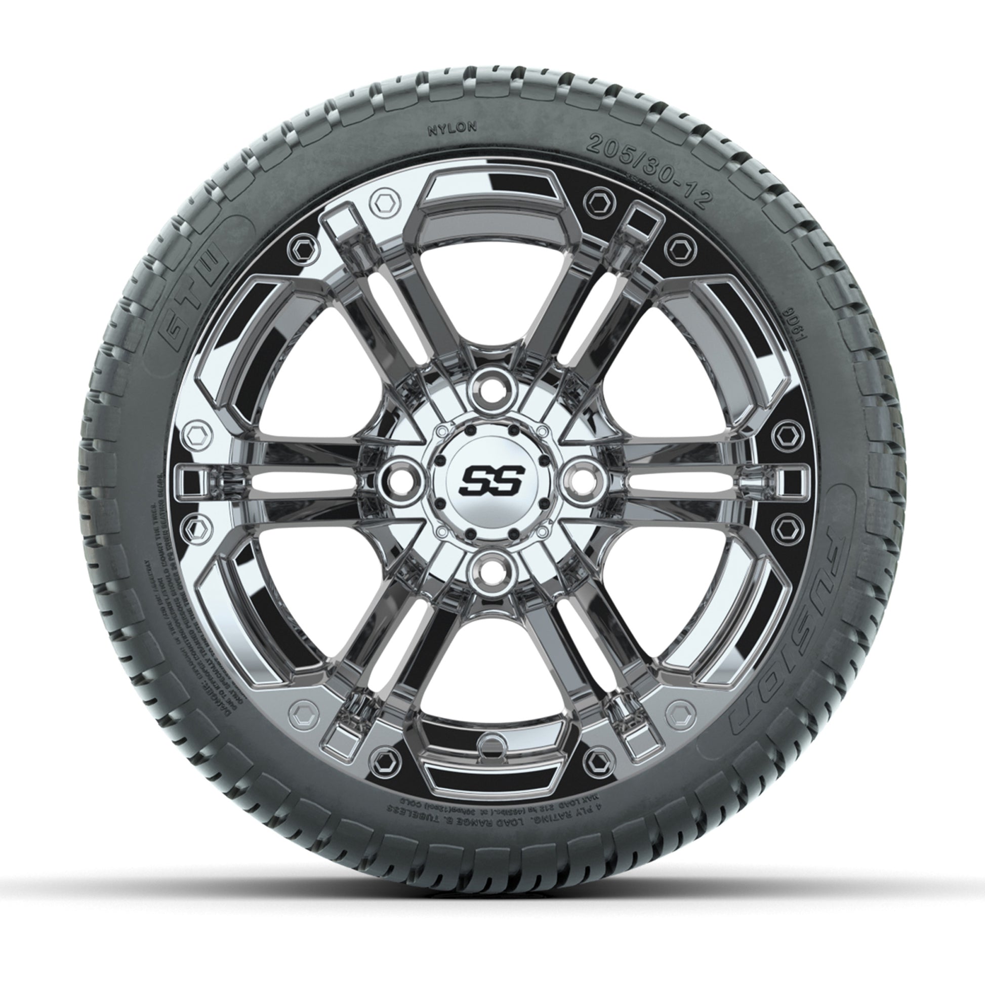 GTW Specter Chrome 12 in Wheels with 18in Fusion Street Tires – Set of 4