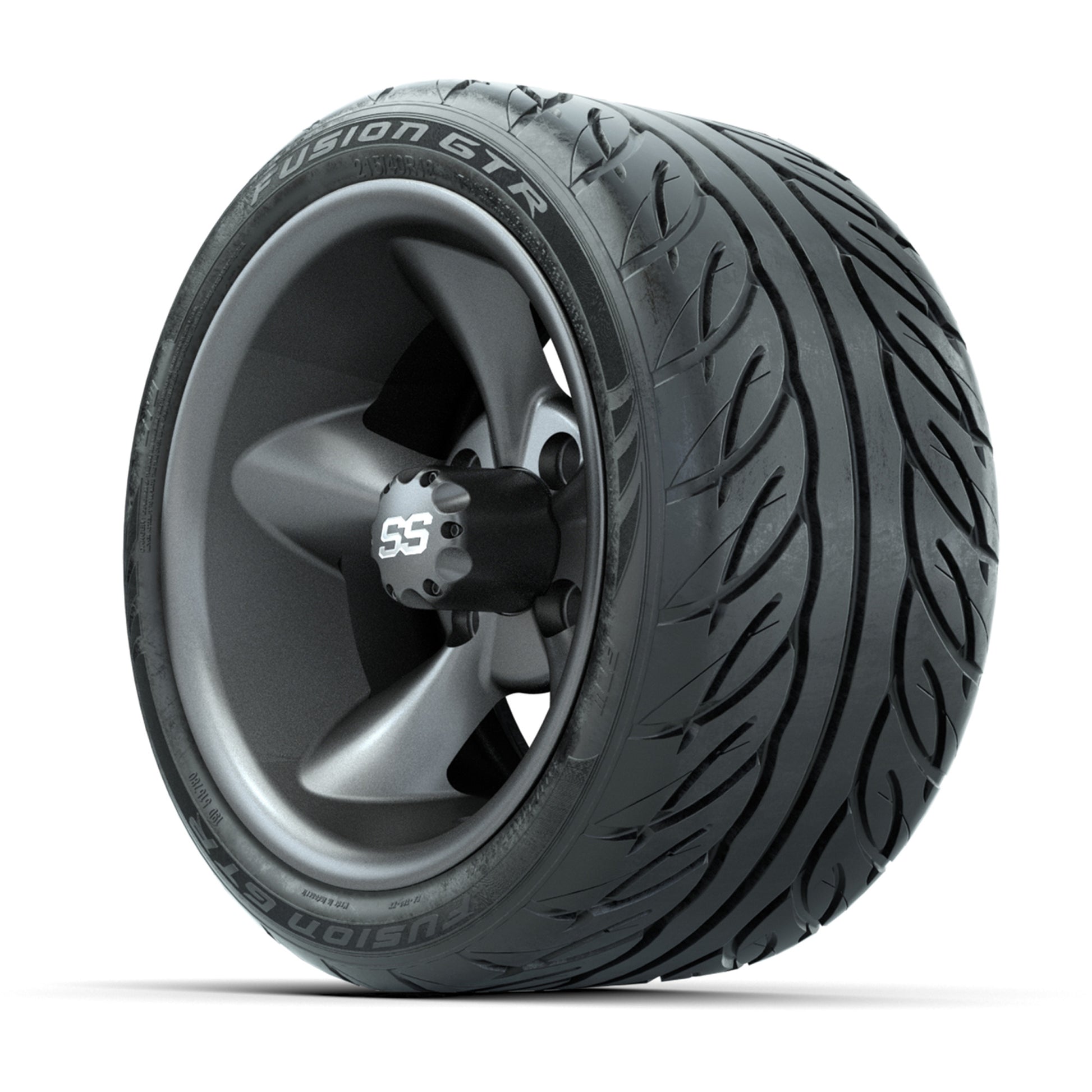 GTW® Godfather Matte Gray 12 in Wheels with 215/40-R12 Fusion GTR Steel Belt Radial Street Tires – Full Set