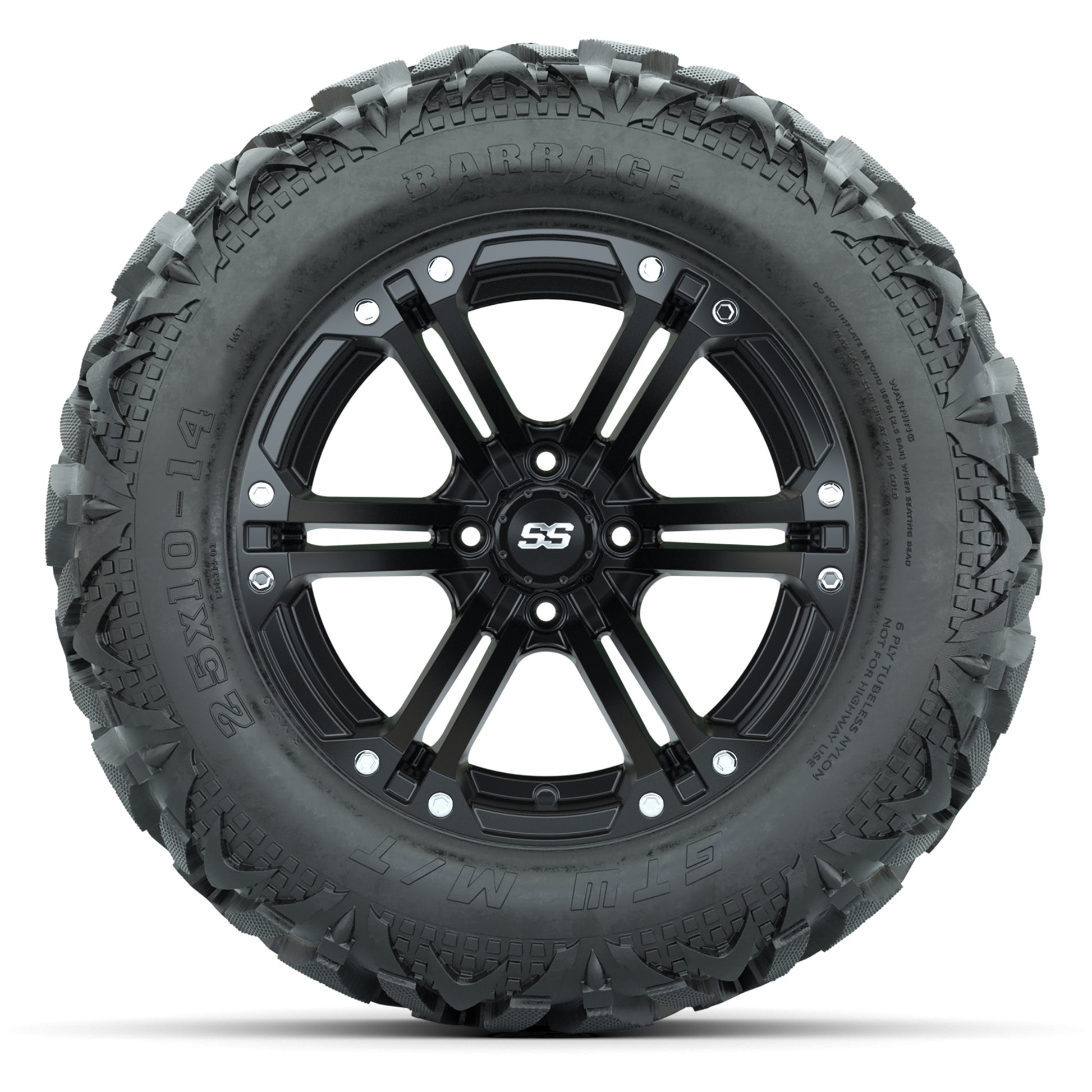GTW Specter Matte Black 14 in Wheels with 25x10-14 Barrage Mud Tires – Full Set