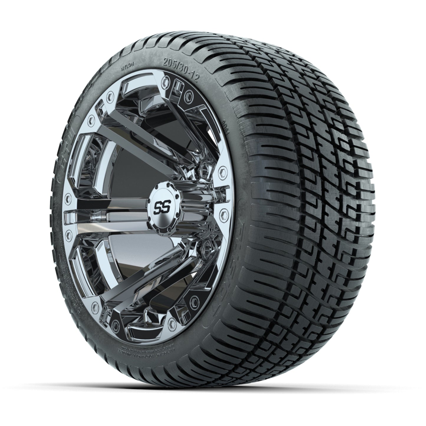 GTW Specter Chrome 12 in Wheels with 18in Fusion Street Tires – Set of 4
