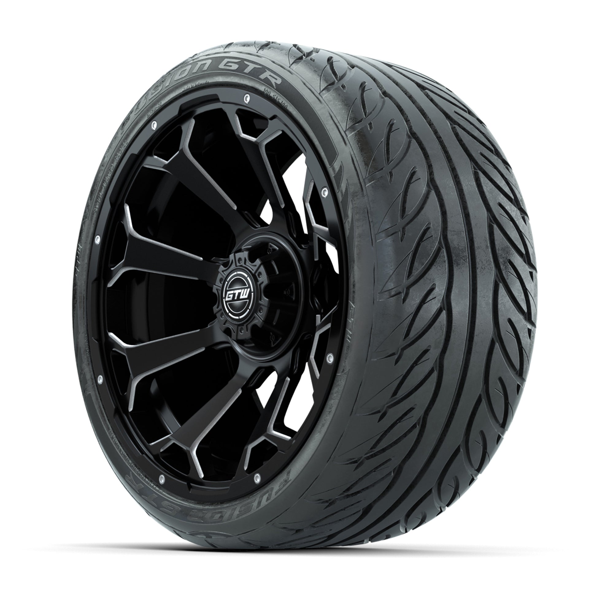 GTW Raven Matte Black/Ball Mill 15 in Wheels with 215/40-R15 Fusion GTR Steel Belt Radial Street Tires – Full Set