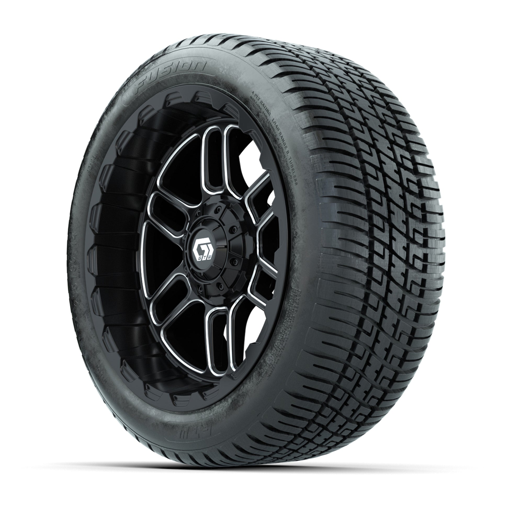 GTW® Titan Black/Machined 14 in Wheels with 205/30-R14 Fusion Street Tires – Full Set