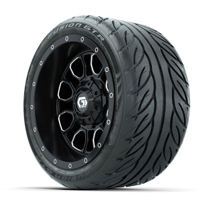 GTW® Volt Black/Machined 12 in Wheels with 215/40-R12 Fusion GTR Steel Belt Radial Street Tires – Full Set
