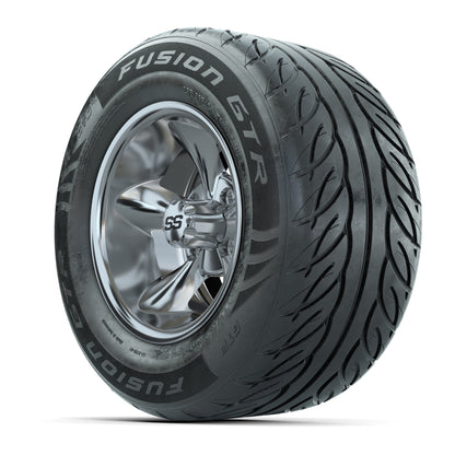 GTW® Godfather Chrome 12 in Wheels with 255/55-R12 Fusion GTR Steel Belt Radial Street Tires – Full Set