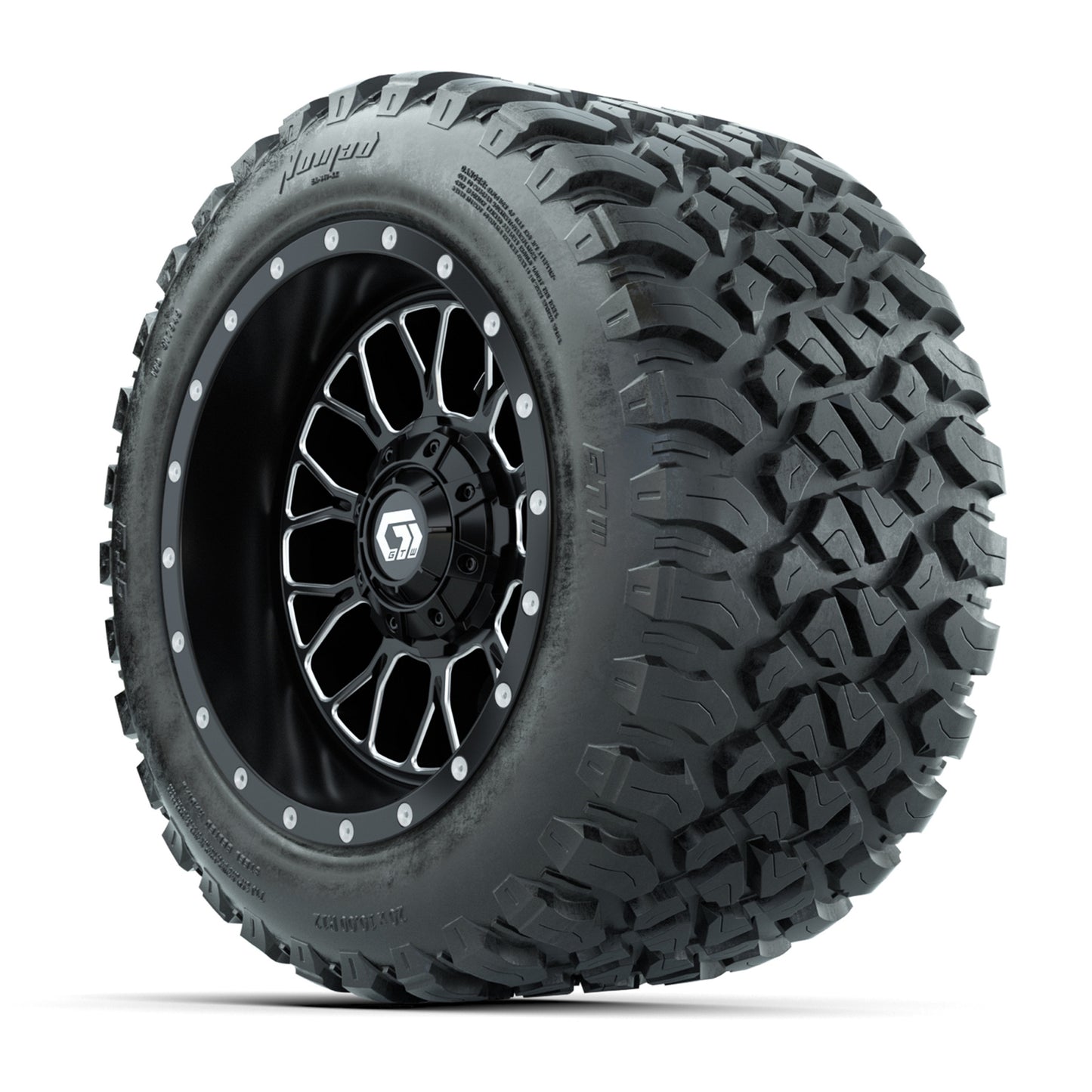 GTW® Helix Black/Machined 12 in Wheels with 20X10-12 Nomad Steel Belt Radial All-Terrain Tires – Full Set