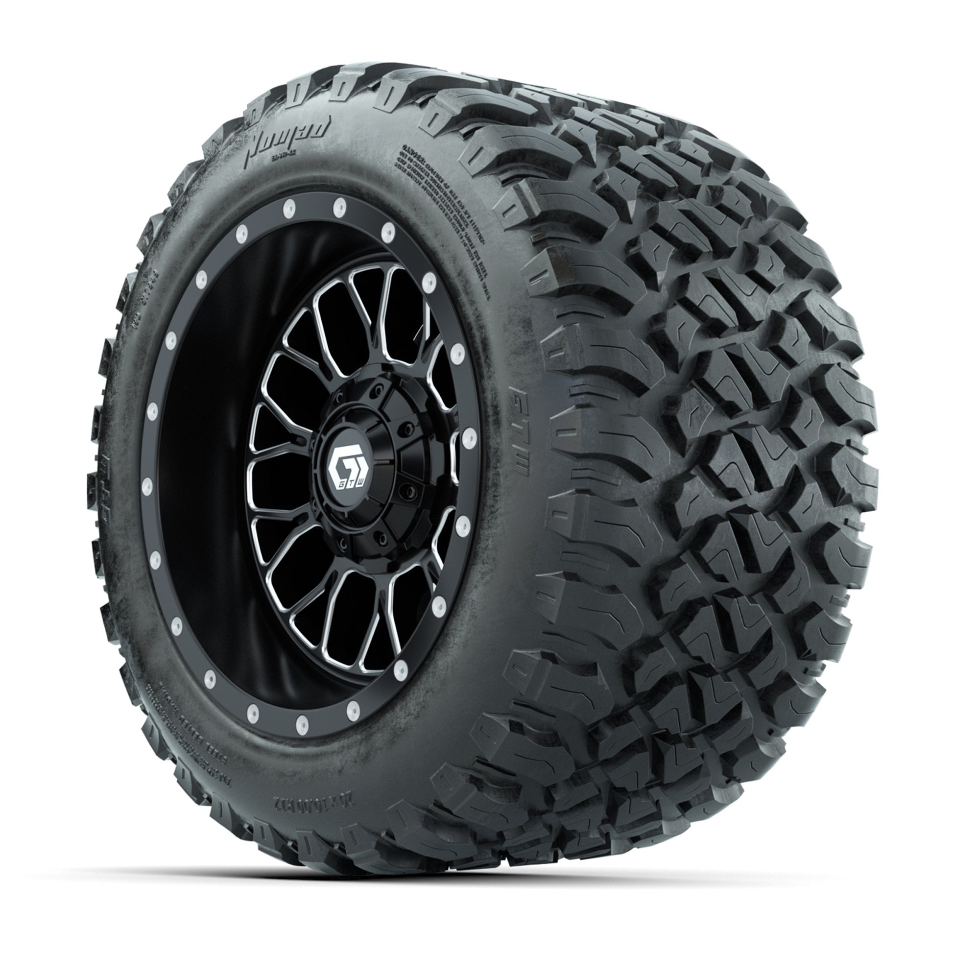 GTW® Helix Black/Machined 12 in Wheels with 20X10-12 Nomad Steel Belt Radial All-Terrain Tires – Full Set