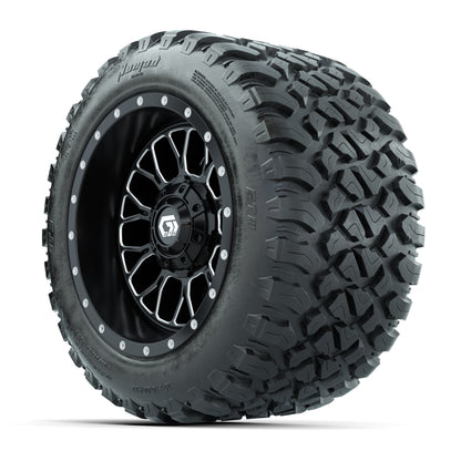 GTW® Helix Black/Machined 12 in Wheels with 20X10-12 Nomad Steel Belt Radial All-Terrain Tires – Full Set