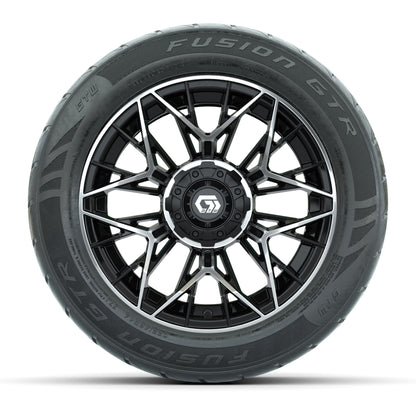GTW® Stellar Black/Machined 14 in Wheels with 255/45-R14 Fusion GTR Steel Belt Radial Street Tires – Full Set
