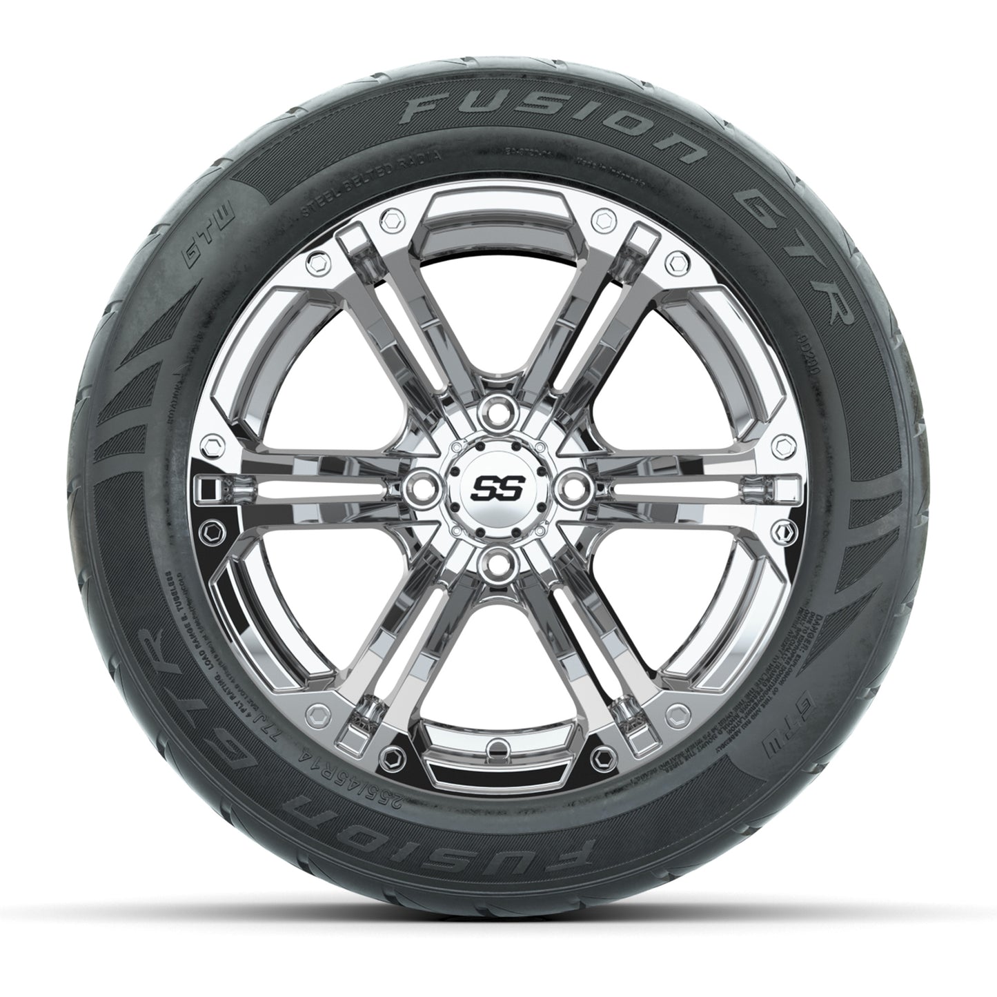 GTW® Specter Chrome 14 in Wheels with 255/45-R14 Fusion GTR Steel Belt Radial Street Tires – Full Set