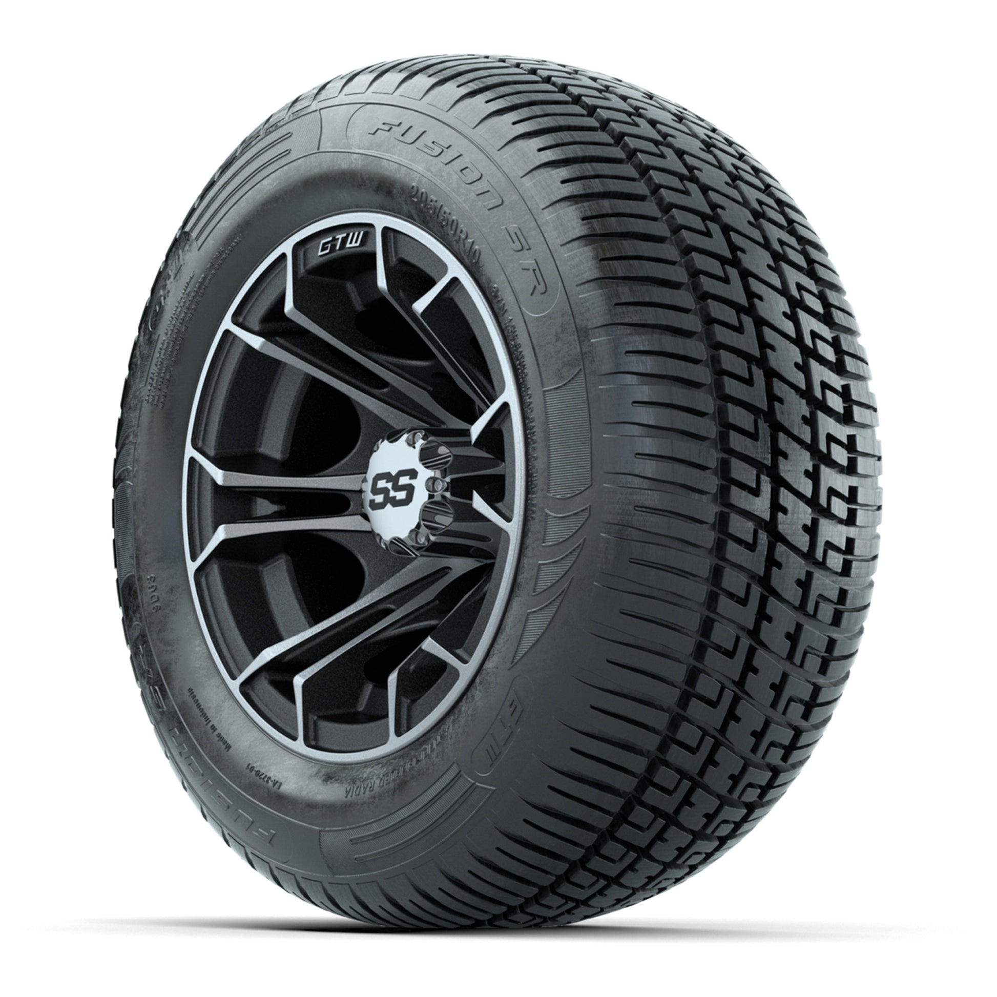 GTW Spyder Machined/Matte Grey 10 in Wheels with 205/50-10 Fusion SR Steel Belted Radial Tires – Full Set