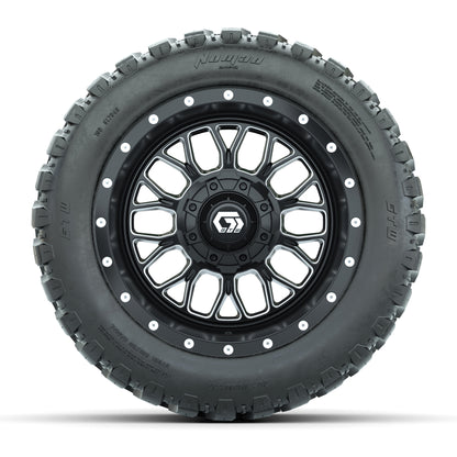 GTW® Helix Black/Machined 12 in Wheels with 20X10-12 Nomad Steel Belt Radial All-Terrain Tires – Full Set