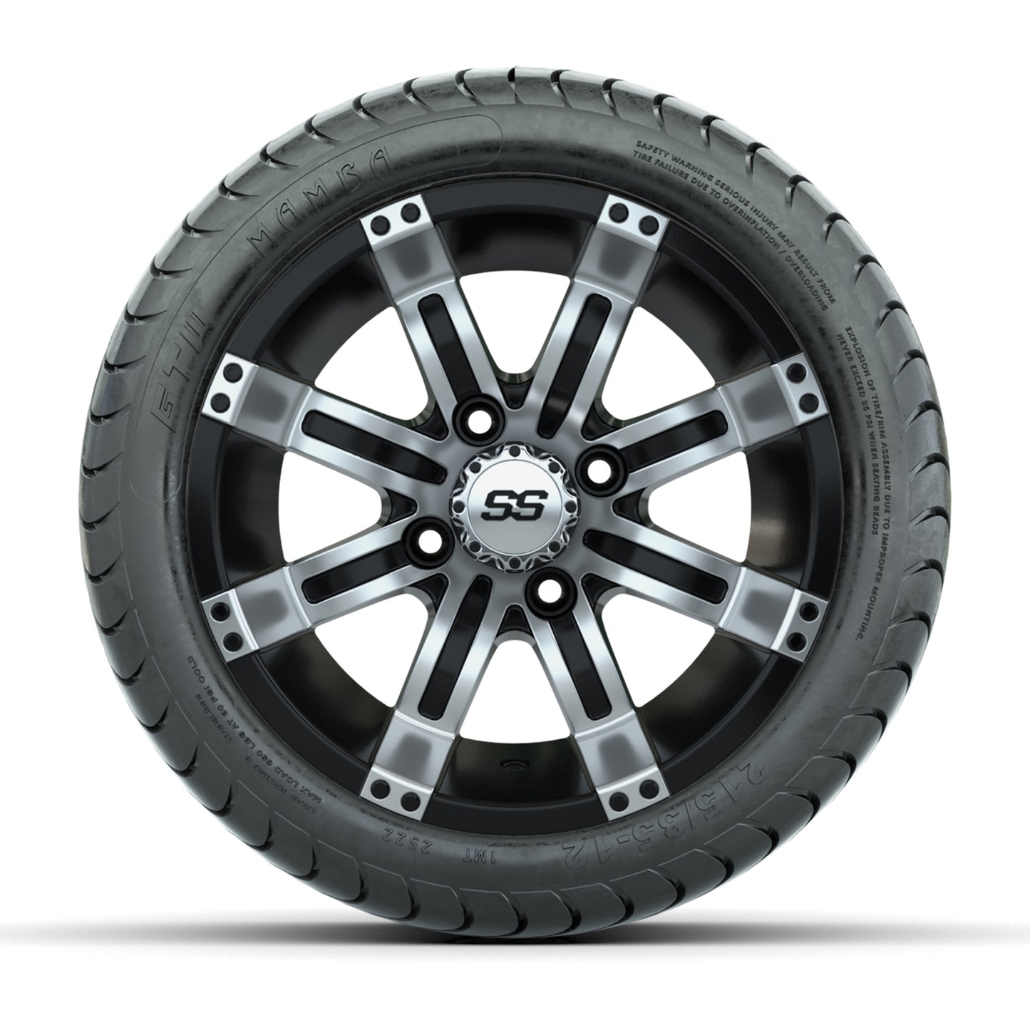 GTW Tempest Black and Machined 12 in Wheels with 18in Mamba Street Tires – Set of 4