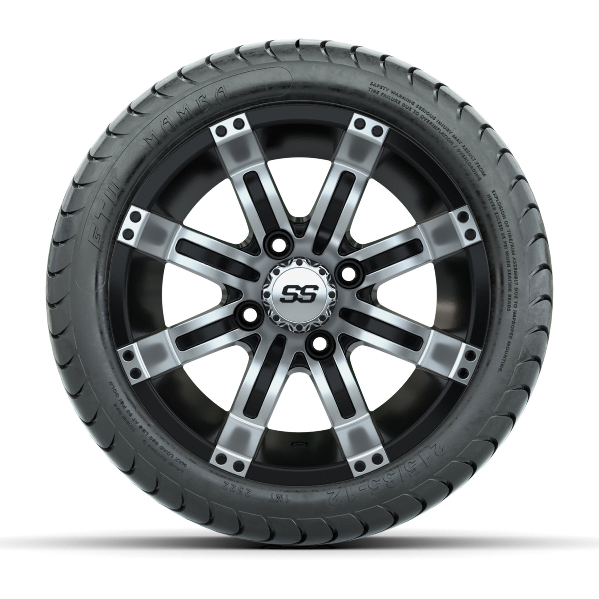 GTW Tempest Black and Machined 12 in Wheels with 18in Mamba Street Tires – Set of 4