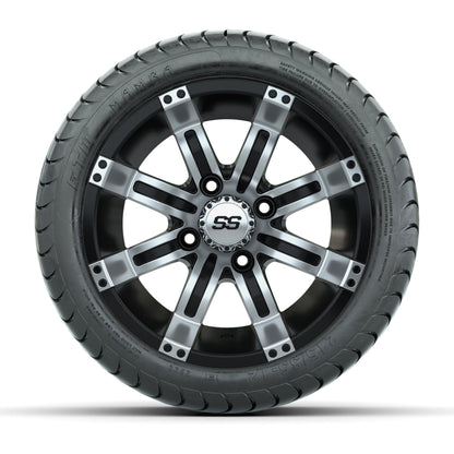 GTW Tempest Black and Machined 12 in Wheels with 18in Mamba Street Tires – Set of 4