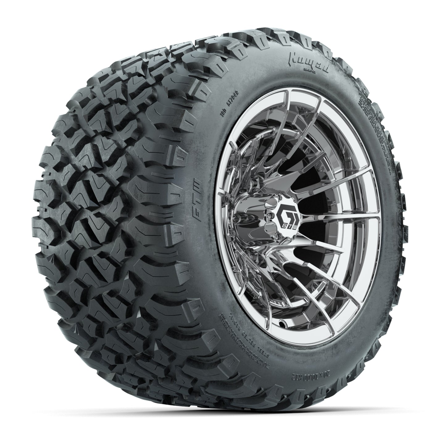 GTW® Boost Chrome 12 in Wheels with 20X10-12 Nomad Steel Belt Radial All-Terrain Tires - Full Set