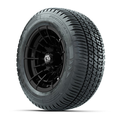 GTW® Boost Gloss Black 12 in Wheels with 215/50-R12 Fusion S/R Steel Belt Radial Tires – Full Set