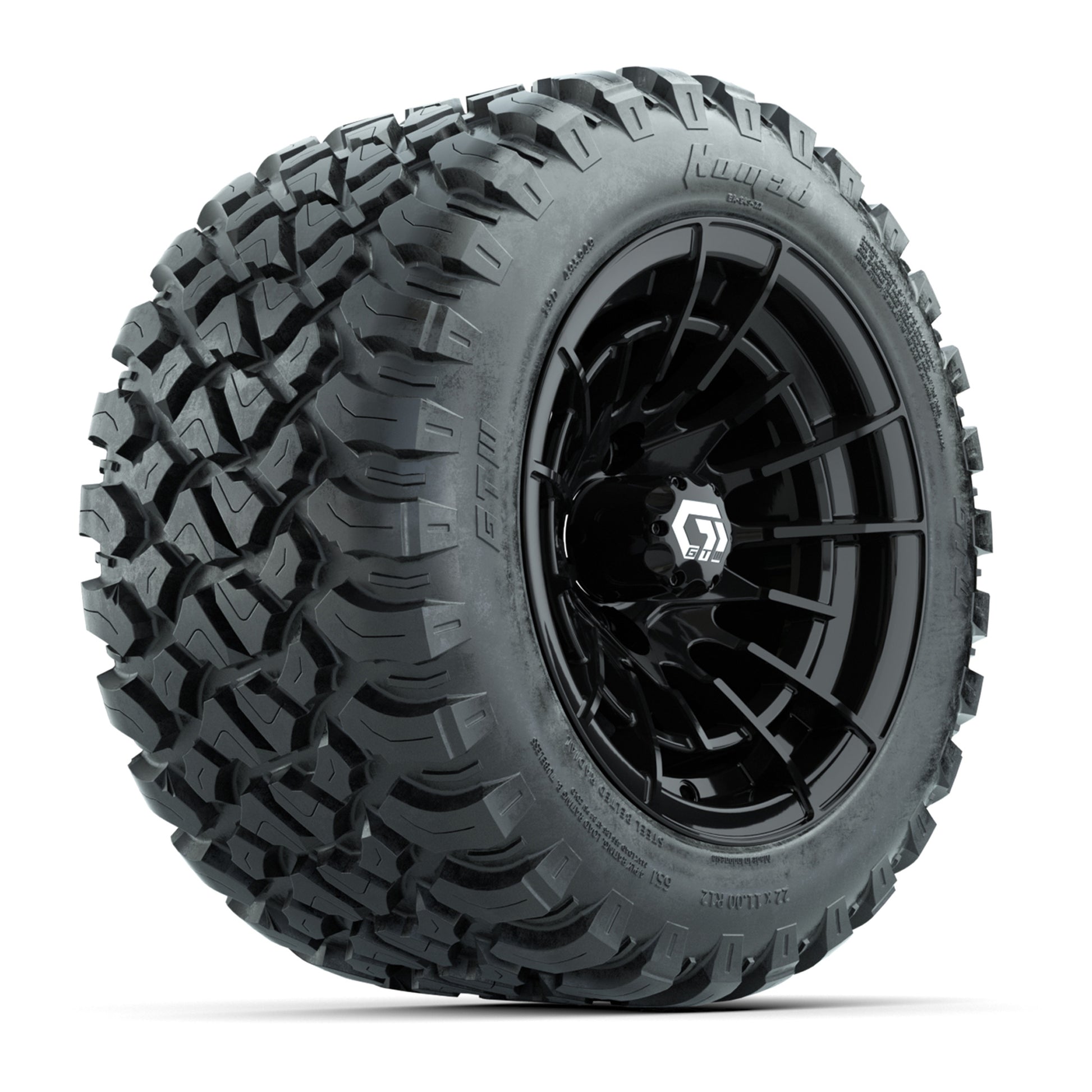 GTW® Boost Gloss Black 12 in Wheels with 22X11-R12 Nomad Steel Belt Radial All-Terrain Tires - Full Set