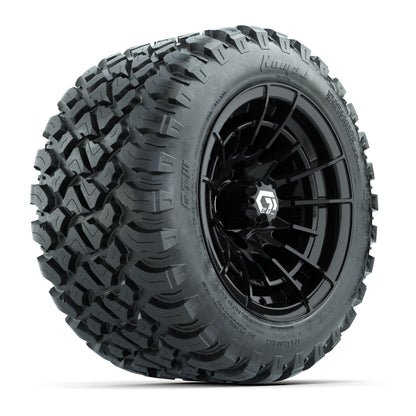 GTW® Boost Gloss Black 12 in Wheels with 22X11-R12 Nomad Steel Belt Radial All-Terrain Tires - Full Set