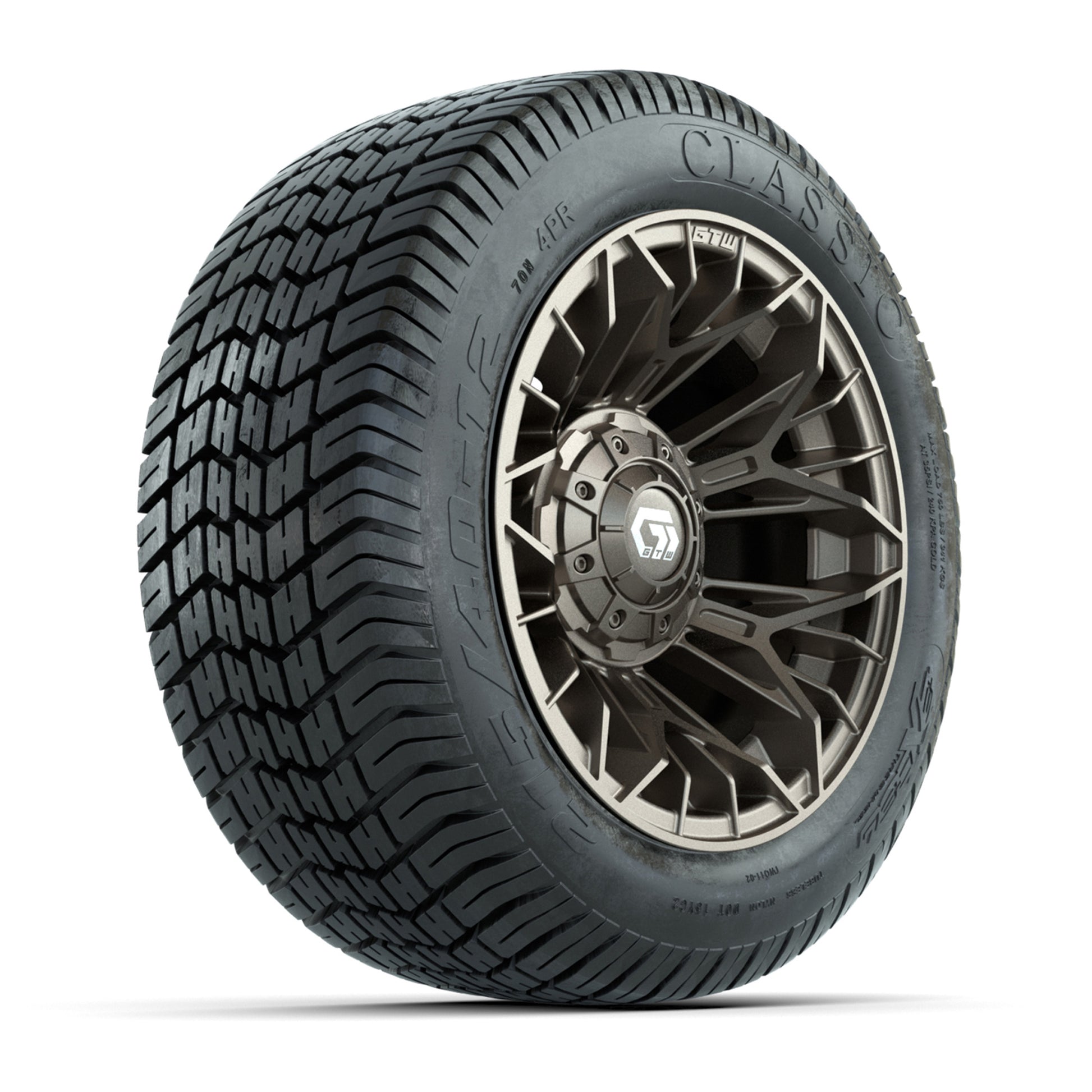 GTW® Stellar Matte Bronze 12 in Wheels with 215/40-12 Excel Classic Street Tires – Full Set