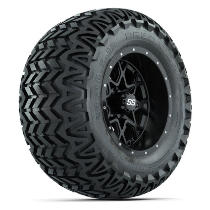 GTW® Vortex 2 Matte Black/Machined 12 in Wheels with 23X10.5-12 Predator All-Terrain Tires – Full Set