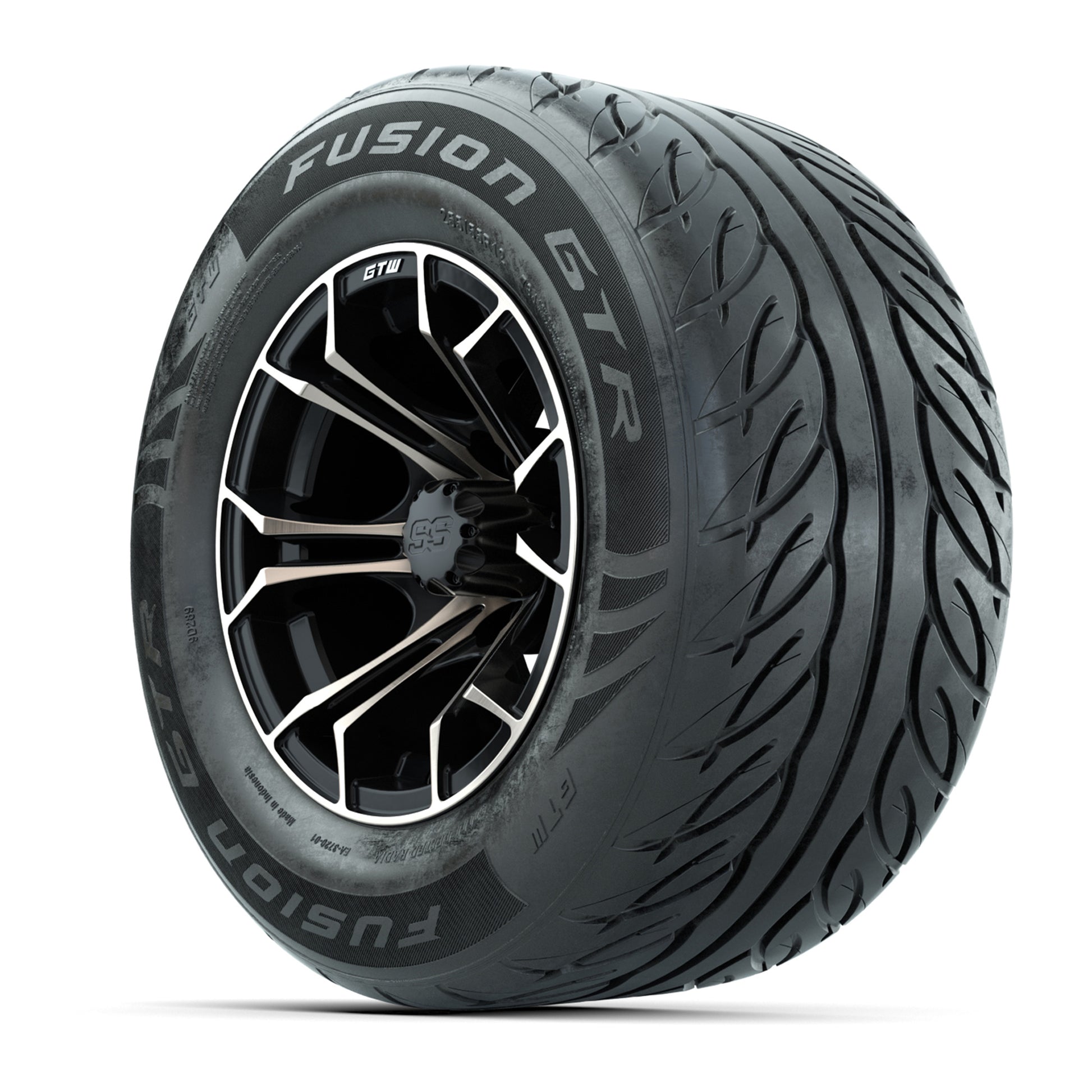GTW® Spyder Matte Black/Bronze 12 in Wheels with 255/55-R12 Fusion GTR Steel Belt Radial Street Tires – Full Set