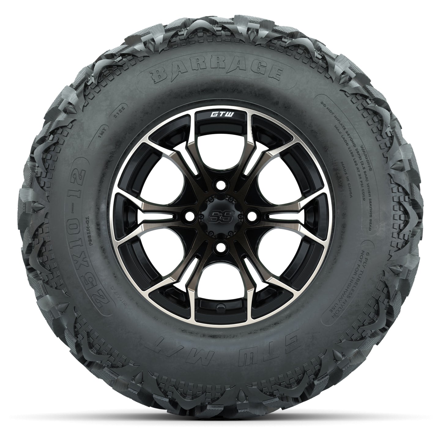 GTW® Spyder Matte Black/Bronze 12 in Wheels with 25X10-12 Barrage Mud Tires – Full Set
