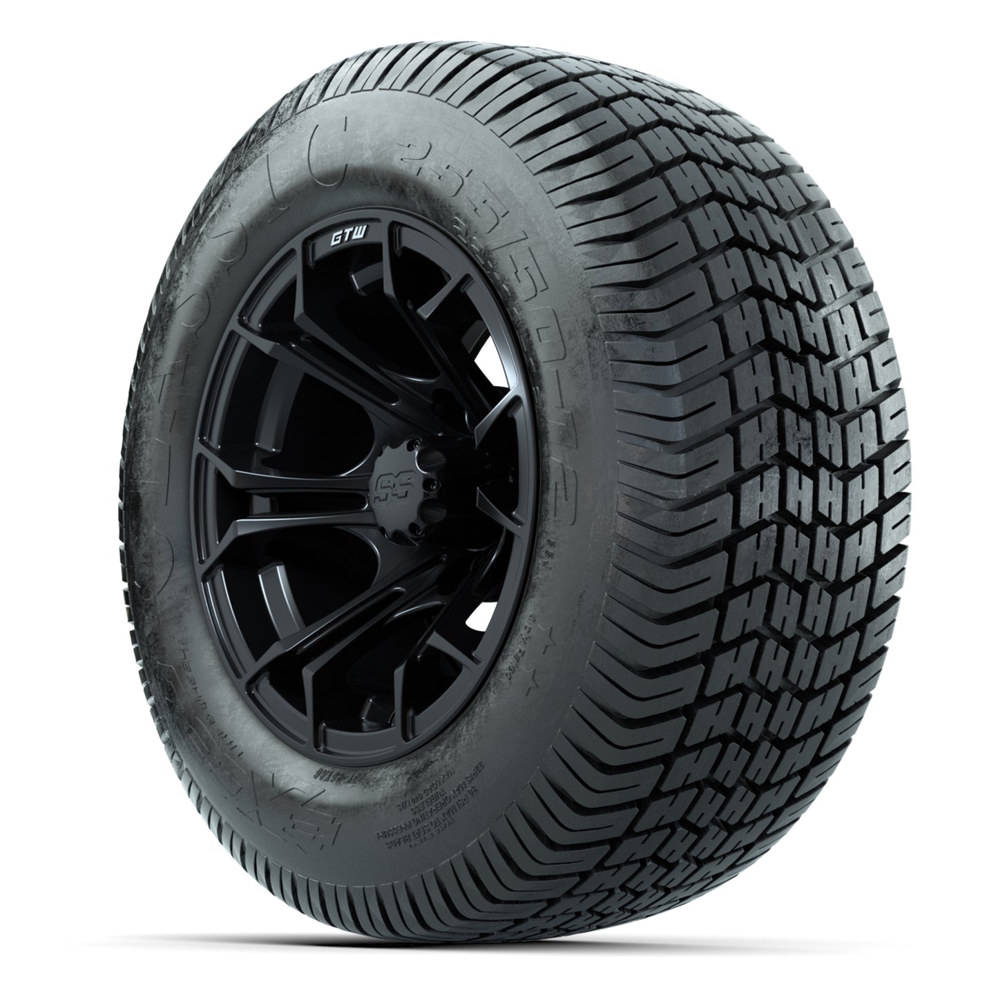 GTW® Spyder Matte Black 12 in Wheels with 255/50-12 Excel Classic Street Tires – Full Set