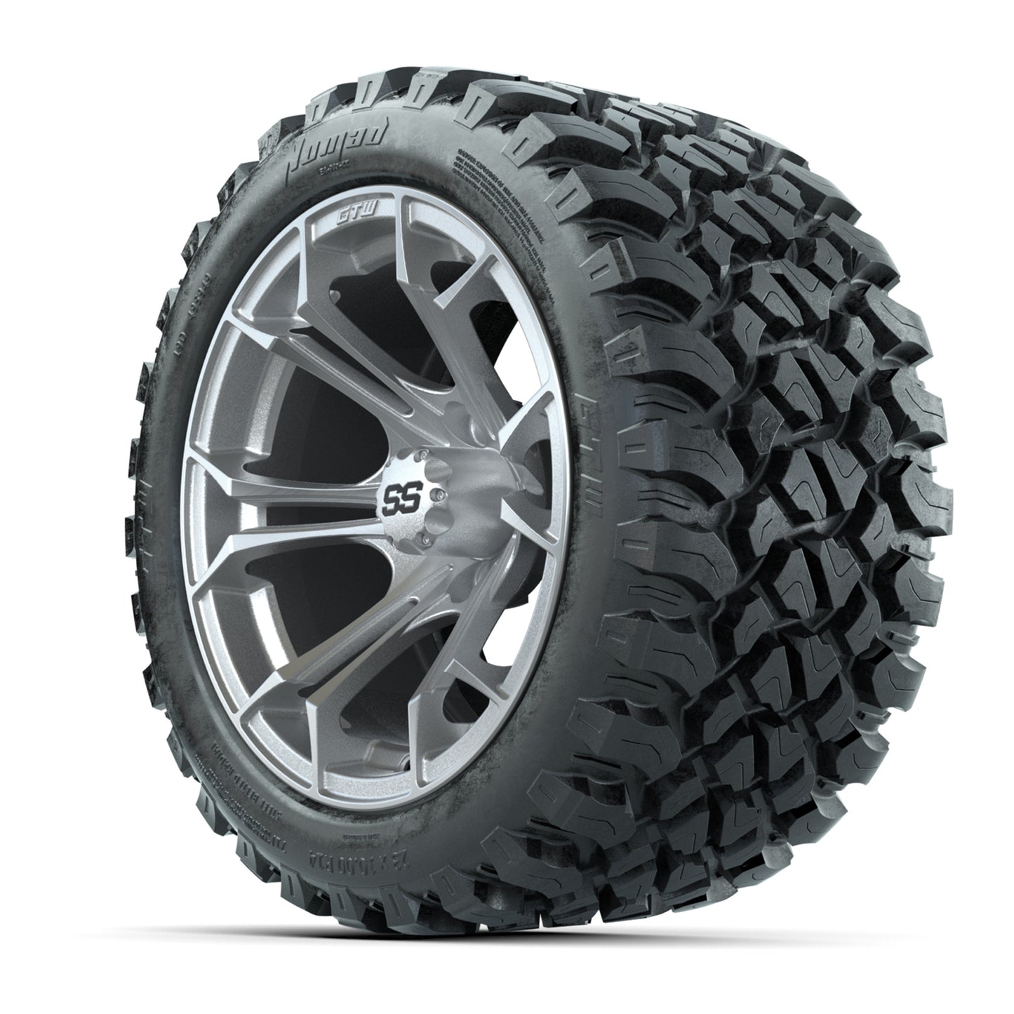 GTW® Spyder Silver Brush 14 in Wheels with 23X10-R14 Nomad Steel Belt Radial All-Terrain Tires – Full Set