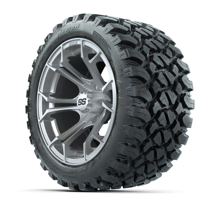 GTW® Spyder Silver Brush 14 in Wheels with 23X10-R14 Nomad Steel Belt Radial All-Terrain Tires – Full Set