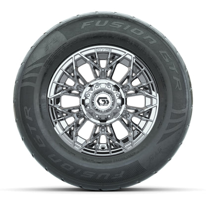 GTW® Stellar Chrome 12 in Wheels with 255/55-R12 Fusion GTR Steel Belt Radial Street Tires - Full Set