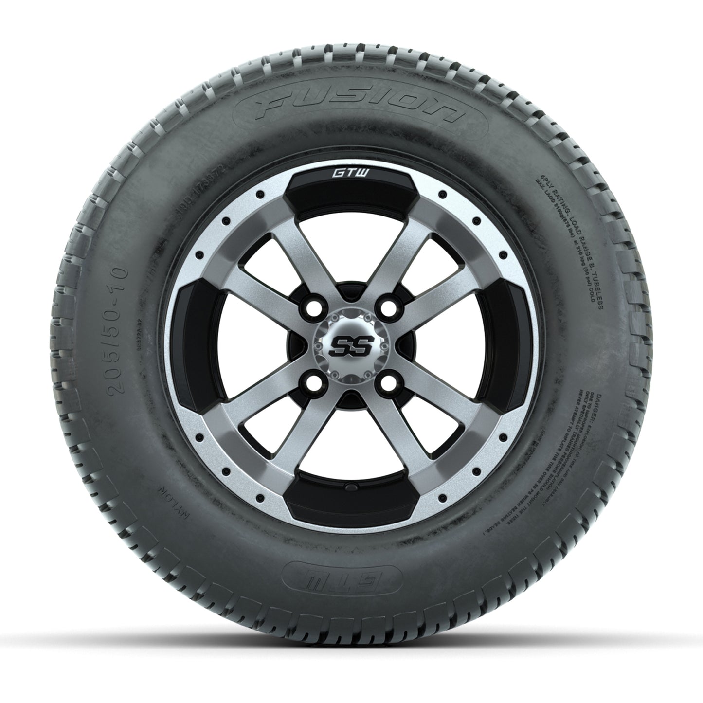GTW Storm Trooper Black and Machined 10 in Wheels 18in Fusion Street Tires – Set of 4