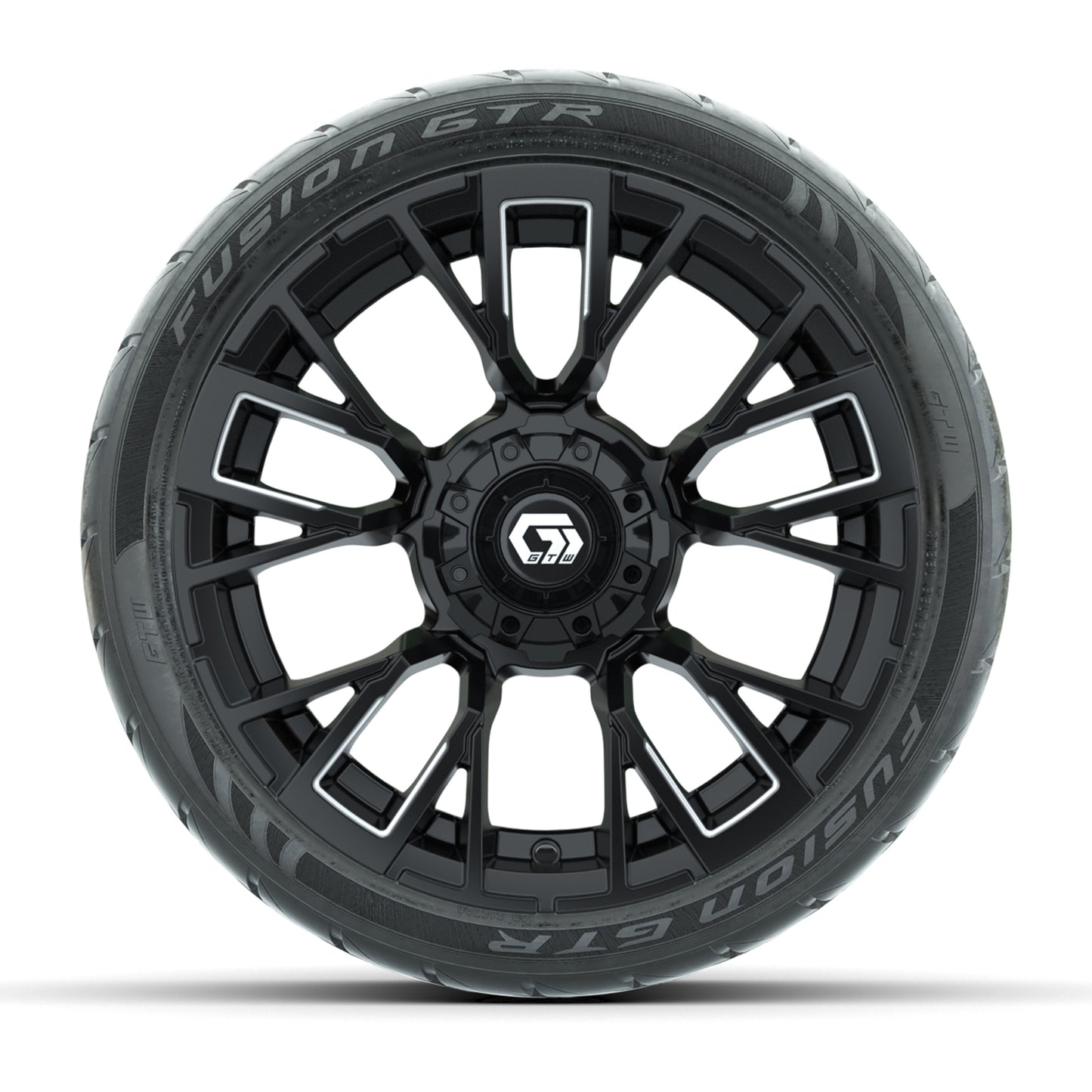 GTW® Vandal Matte Black/Machined 14 in Wheels with 205/40-R14 Fusion GTR Steel Belted Street Tires – Full Set