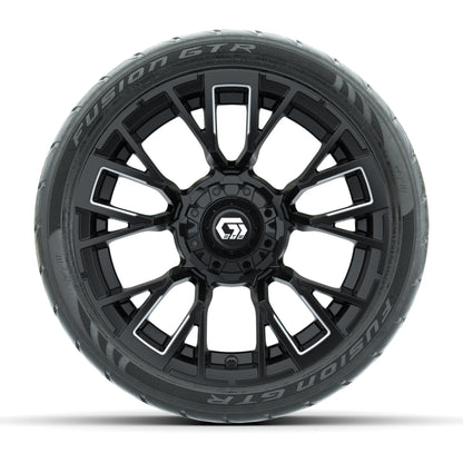 GTW® Vandal Matte Black/Machined 14 in Wheels with 205/40-R14 Fusion GTR Steel Belted Street Tires – Full Set