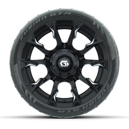 GTW® Diablo Gloss Black/Machined 14 in Wheels with 205/40-R14 Fusion GTR Steel Belted Street Tires – Full Set
