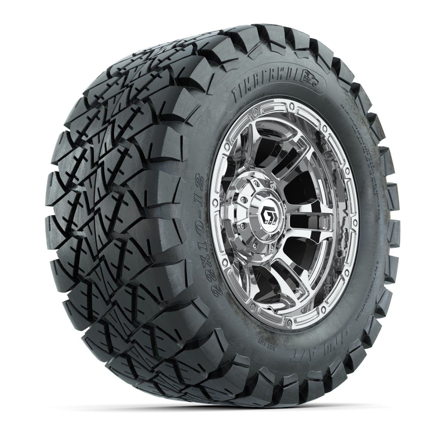 GTW® Shogun Chrome 12 in Wheels with 22x10-12 Timberwolf All-Terrain Tires - Full Set