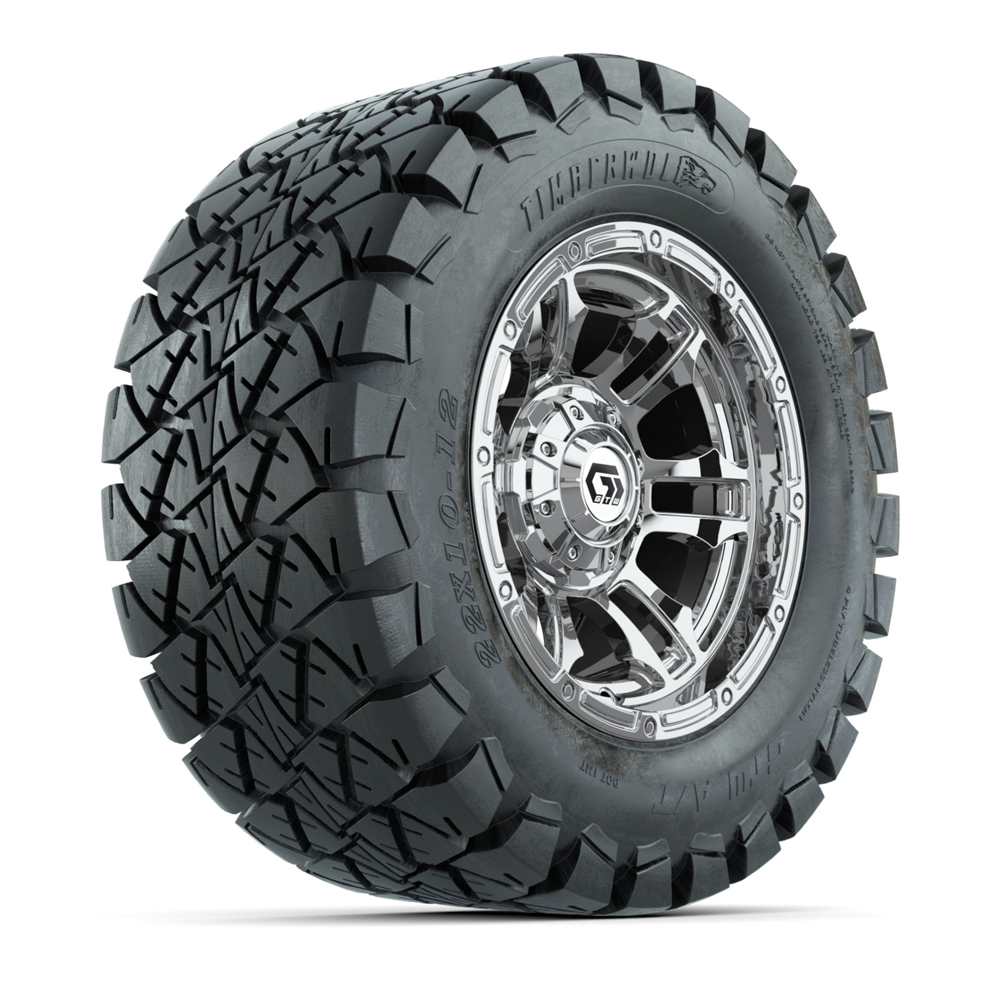 GTW® Shogun Chrome 12 in Wheels with 22x10-12 Timberwolf All-Terrain Tires - Full Set