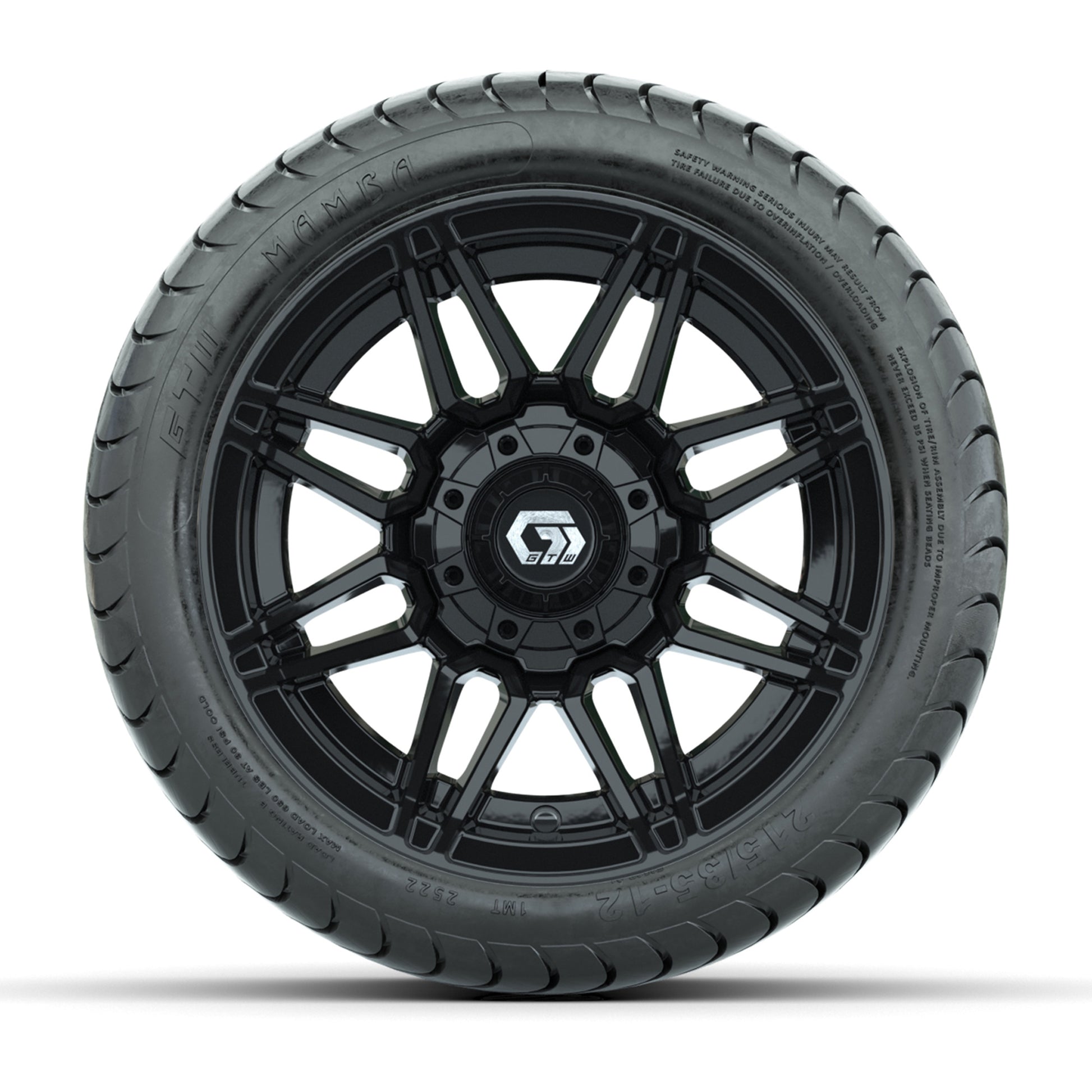 GTW® Stealth Gloss Black 12 in Wheels with 215/35-12 Mamba Street Tires – Full Set