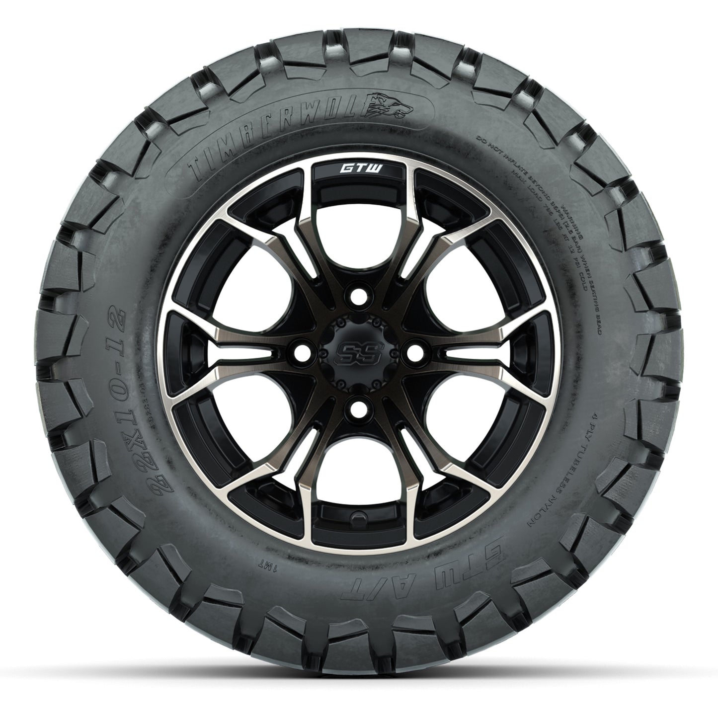 GTW® Spyder Matte Black/Bronze 12 in Wheels with 22X10-12 Timberwolf All-Terrain Tires – Full Set