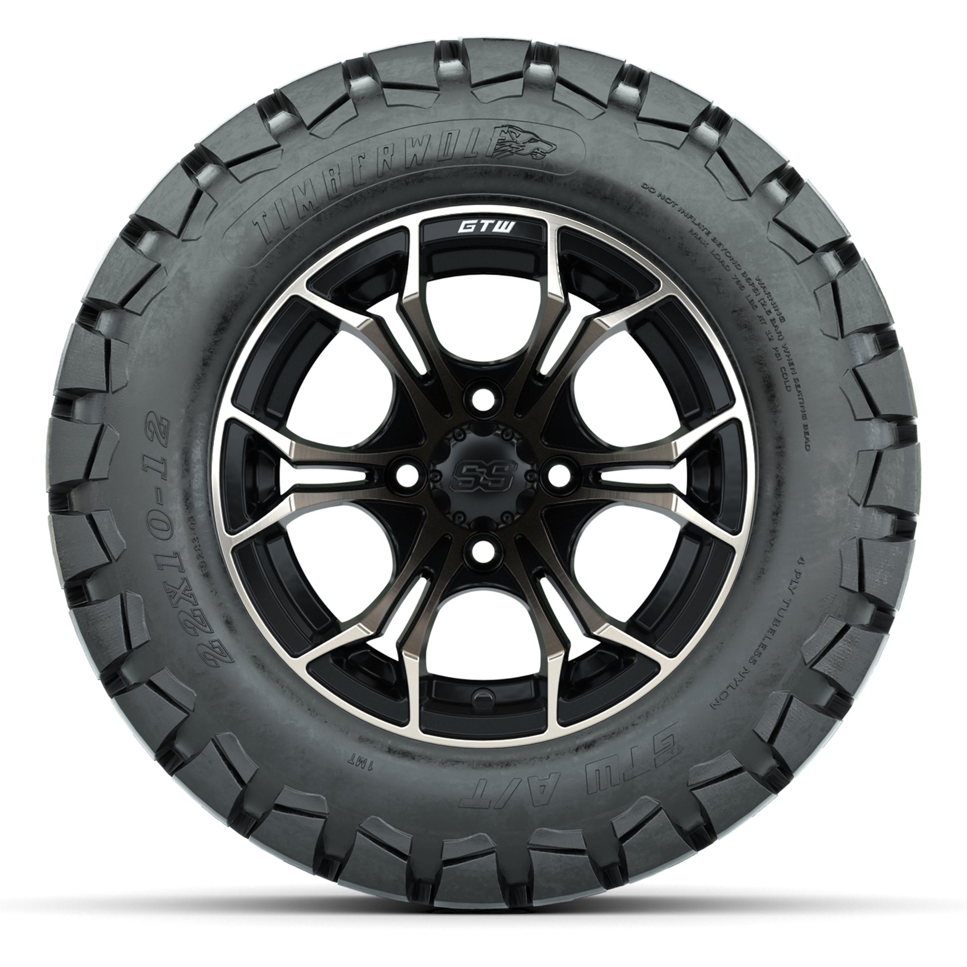 GTW® Spyder Matte Black/Bronze 12 in Wheels with 22X10-12 Timberwolf All-Terrain Tires – Full Set