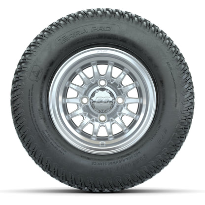 GTW Medusa Silver/Machined 10 in Wheels with 20x10-10 S-Pattern Terra Pro Street Tires – Full Set