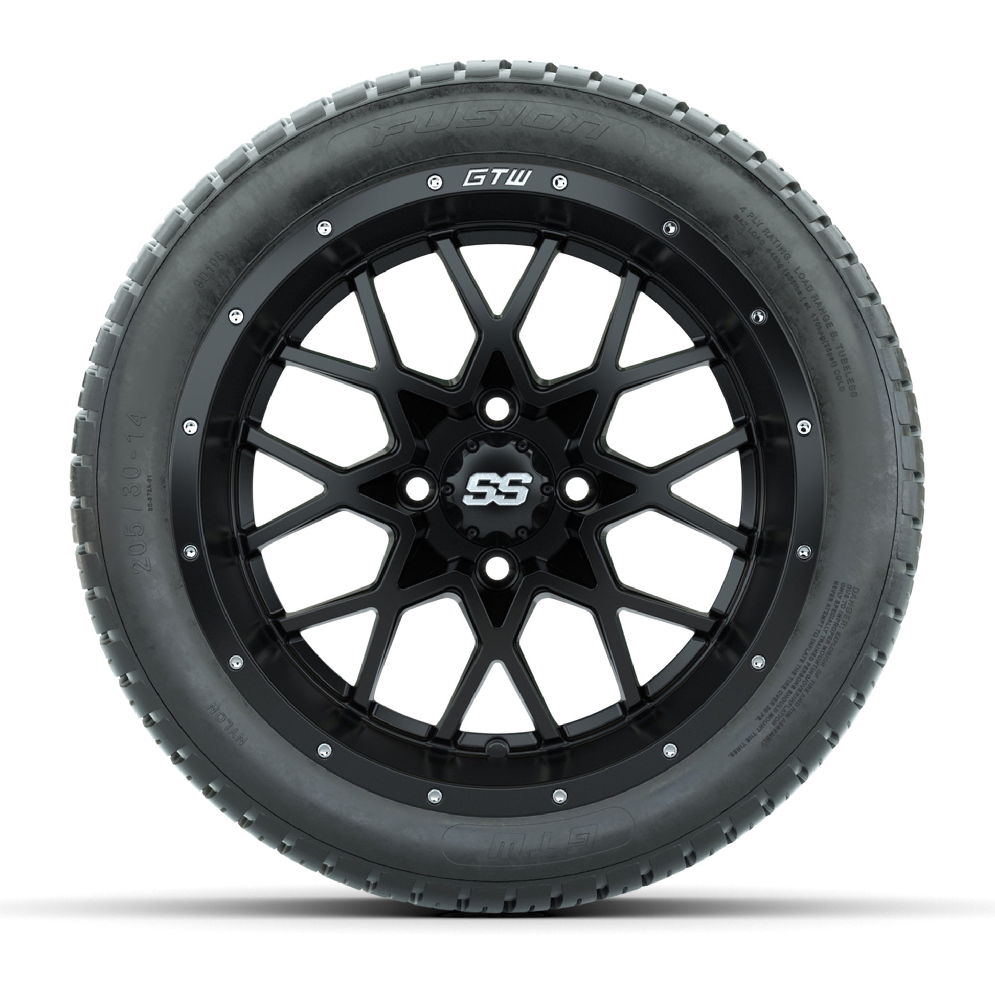 Set of (4) 14 in GTW Vortex Wheels with 205/30-14 Fusion Street Tires