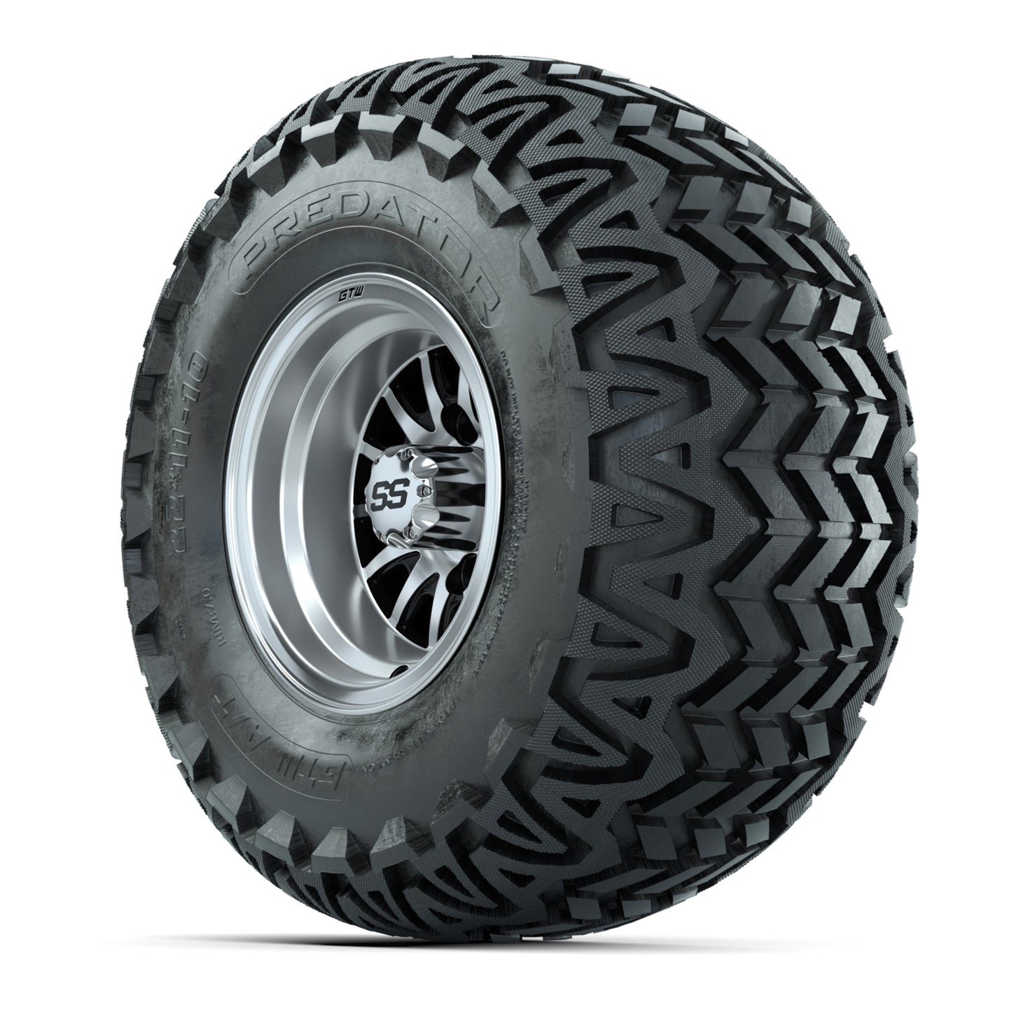 GTW Medusa Black and Machined Wheels with 22in Predator A-T Tires - 10 Inch