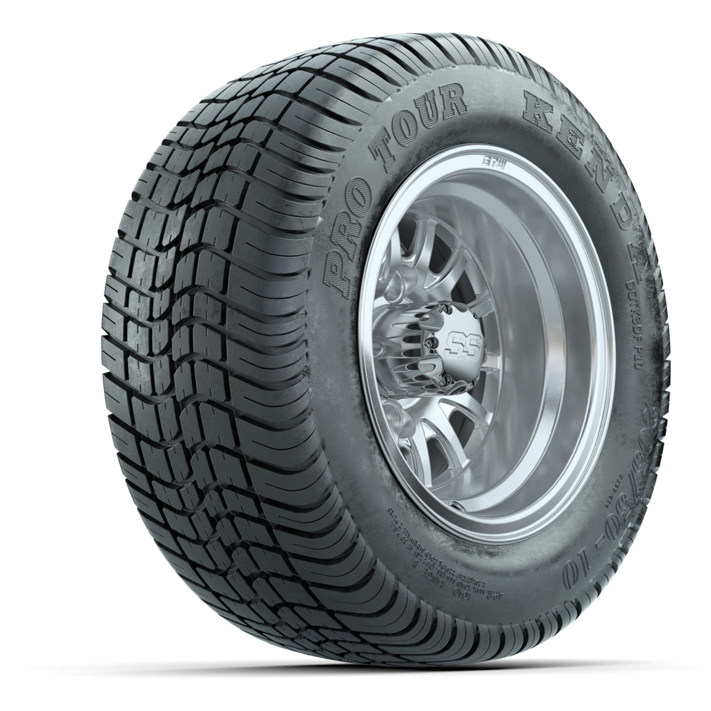 GTW Medusa Silver/Machined 10 in Wheels with 205/50-10 Kenda Pro Tour Street Tires – Full Set