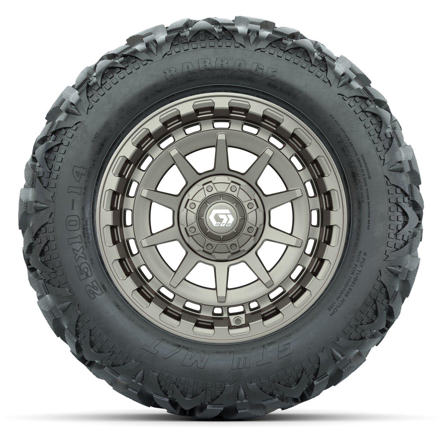 GTW Barricade Bronze 14 in Wheels with 25x10-14 Barrage Mud Tires – Full Set
