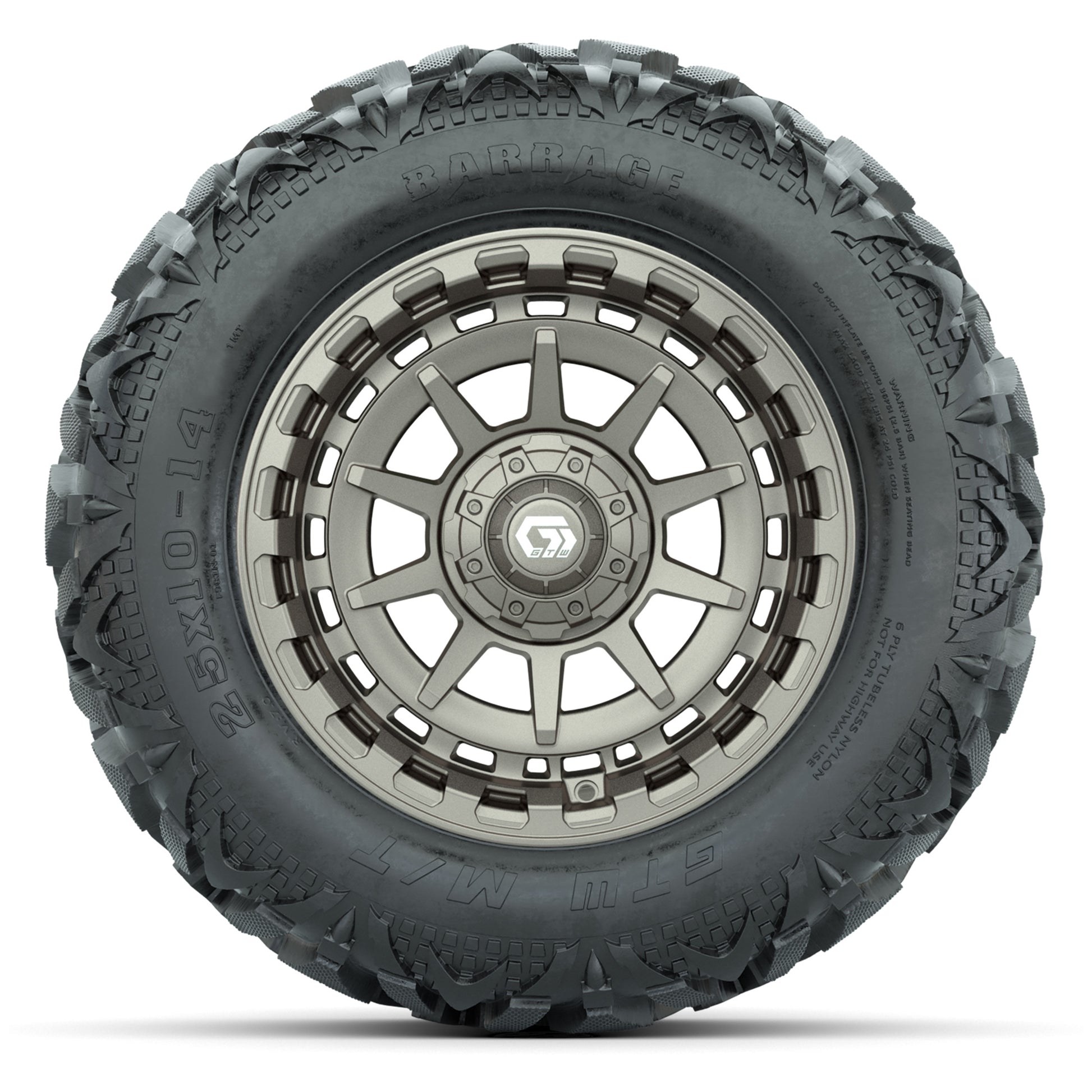 GTW Barricade Bronze 14 in Wheels with 25x10-14 Barrage Mud Tires – Full Set