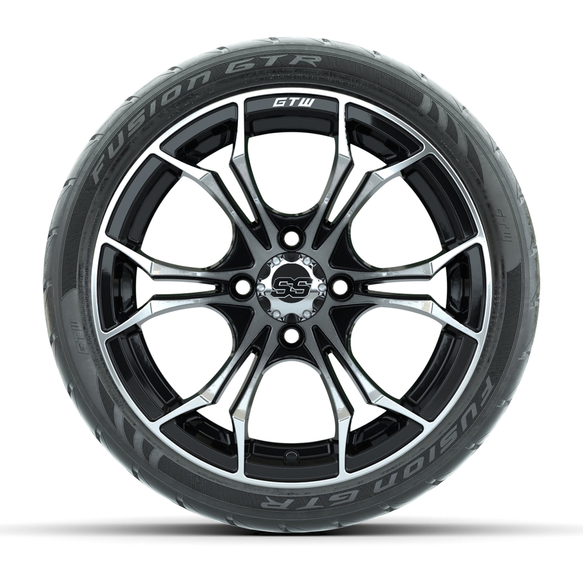 GTW Spyder Machined/Black 14 in Wheels with 205/40-14 Fusion GTR Steel Belted Tires – Full Set