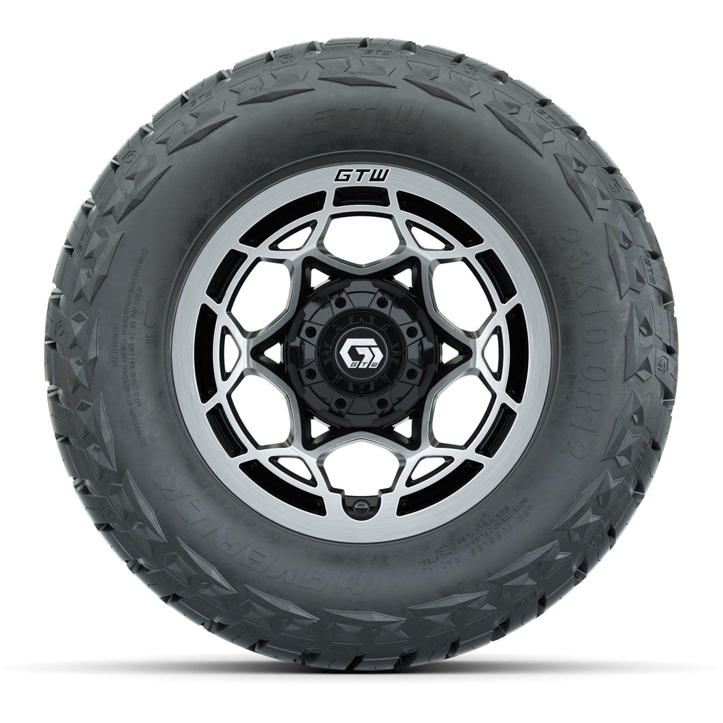 GTW Nexus Black/Machined 12 in Wheels with 23x10.00-R12 Maverick All-Terrain Tires – Full Set