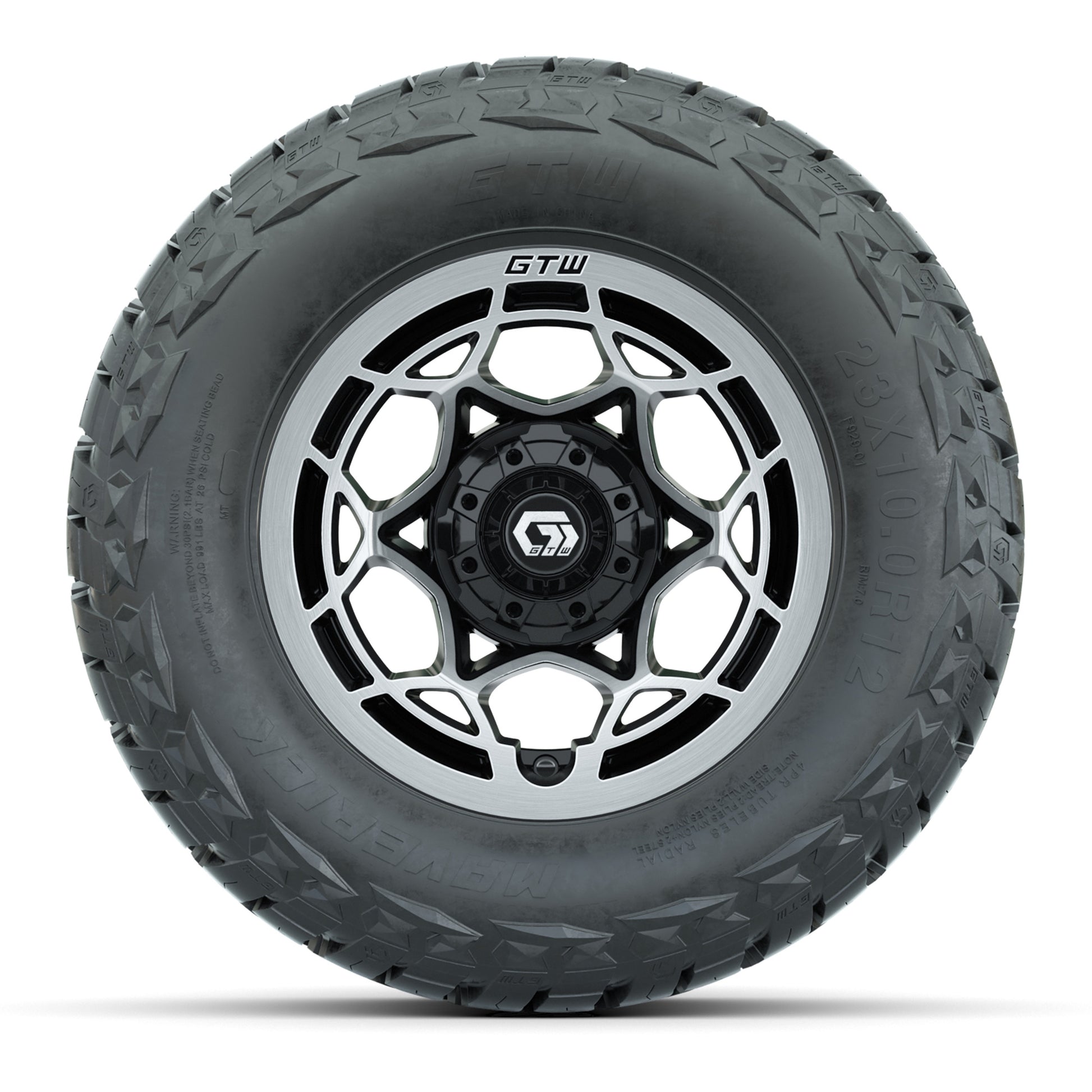 GTW Nexus Black/Machined 12 in Wheels with 23x10.00-R12 Maverick All-Terrain Tires – Full Set