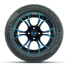 GTW® Spyder Black/Blue 14 in Wheels with 255/45-R14 Fusion GTR Steel Belt Radial Street Tires – Full Set