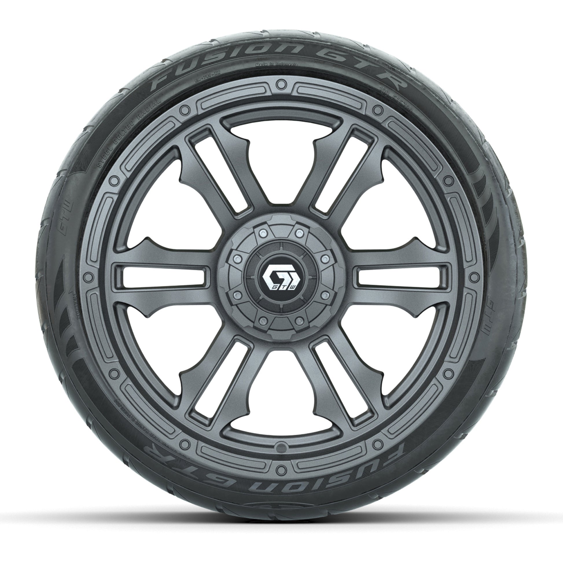 GTW® Shogun Gunmetal 15 in Wheels with 215/40-R15 Fusion GTR Steel Belted Street Tires – Full Set